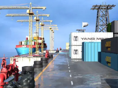 Cargo port Container Ship Low-poly 3D model