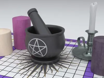 Pestle and Mortar with Candles 3D model