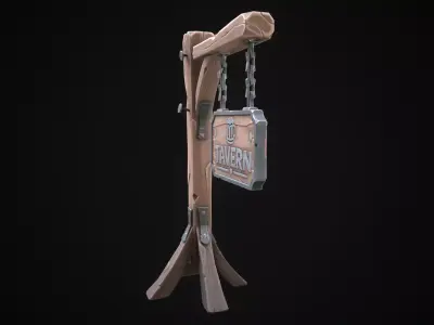 Stylized tavern sign Low-poly 3D model