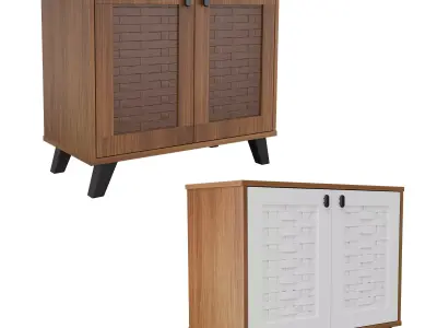 Stylish Wooden Shoe Storage Cabinet with Woven Pattern Doors Low-poly 3D model