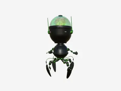 Brain Robot G10 Black Green - SciFi Character Design Low-poly 3D model