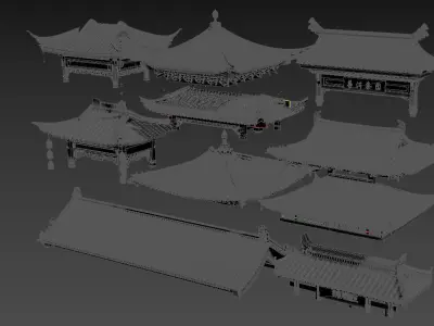 Chinese style ancient eaves china 3D model