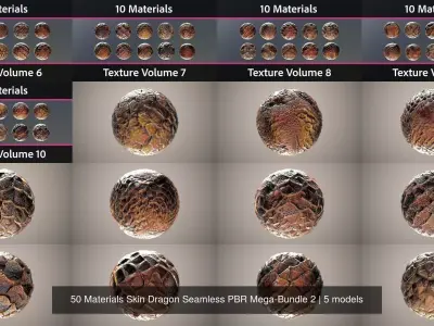 50 Materials Skin Dragon Seamless PBR Mega-Bundle 2 Texture