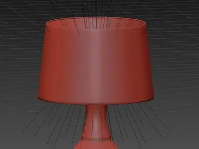 Pair of Lamps with Wood Foot and Brown Lampshade 3D model