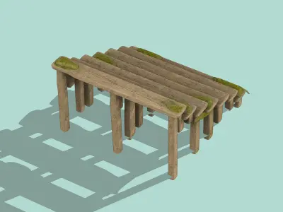 Aged wooden staircase Low-poly 3D model