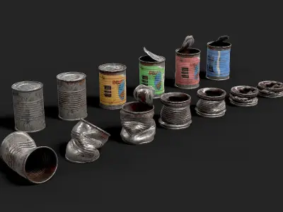 A bunch of tin cans  PBR Game Ready Low-poly 3D model