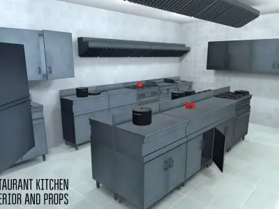 Restaurant kitchen - interior and props Low-poly 3D model