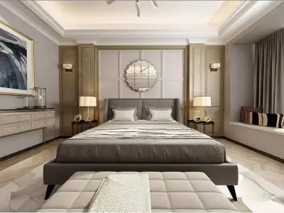 Simple and cozy bedroom Vray 3D model-O32 3D model