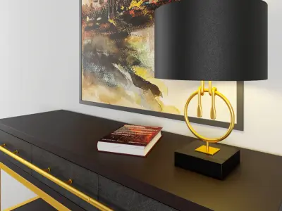 console painting of autumn trees on table 3D model
