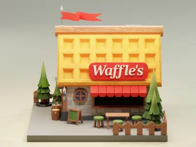 Waffle House - Cartoon Game Isometric Low-poly 3D model