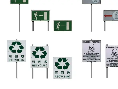 Urban City Sign Pack 4k Low Poly Environment Street Exit Warning Low-poly 3D model