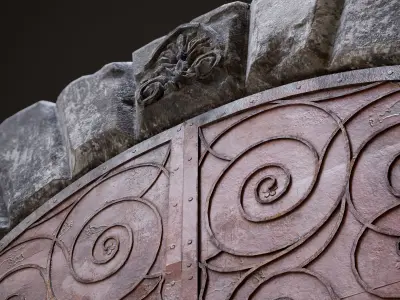 Medieval Fortress Gate Arched - Rigged and animated  Low-poly 3D model