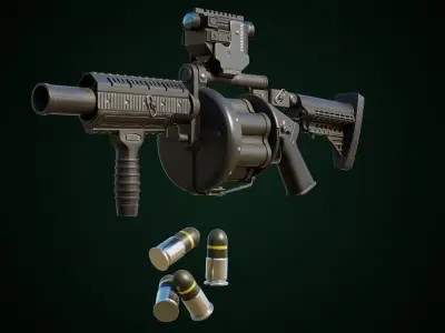  6 Grenade Launcher Black All PBR Unity UE Textures Included 