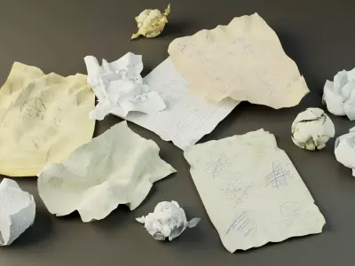 Crumpled Paper Pack Low-poly 3D model