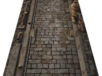 Steampunk Victorian Industrial Street Segment 3D Model Low-poly 3D model