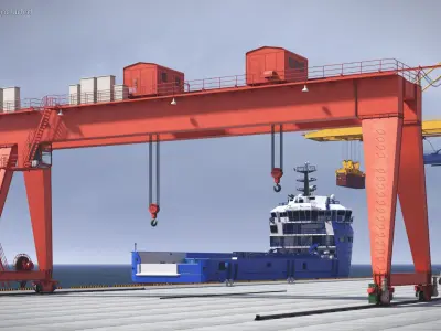  Double Girder Gantry Crane with Rails Red 