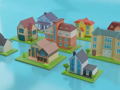 Low Poly Houses house Low-poly 3D model