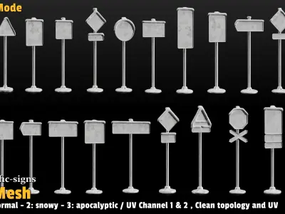 68 Road Sign Base Mesh Pack Low-poly 3D model
