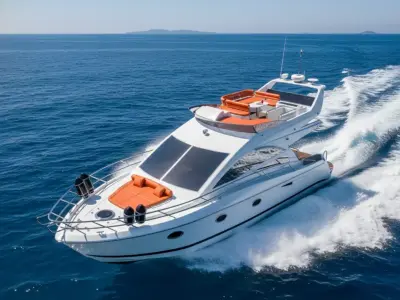 Luxury Flybridge Motor Yacht White with Orange Upholstery Free 3D model