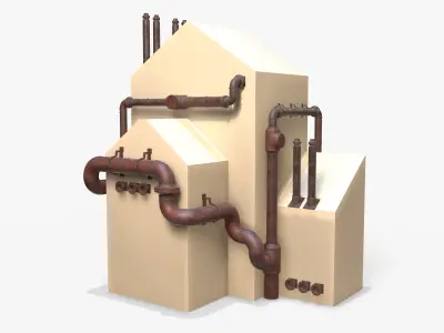 Industrial Steam Pipes PBR Modular Low-poly 3D model