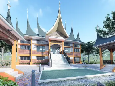 Indonesian culture rumah gadang minangkabau 3D model