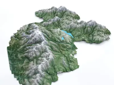 Mountain Lowpoly map with mountains and lakes 3D model