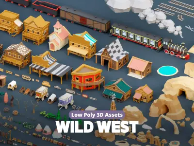 Low Poly Wild West Set Low-poly 3D model
