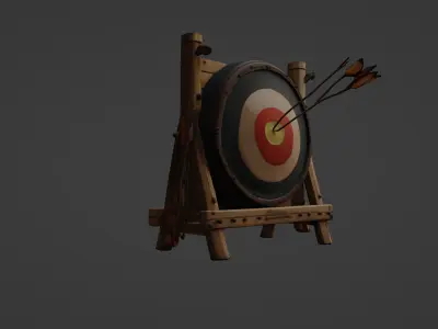 Wooden Archery Target Stand with Arrows 3D model