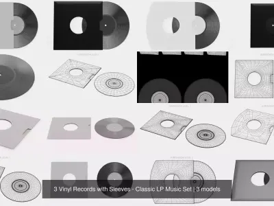 3 Vinyl Records with Sleeves - Classic LP Music Set 3D Model Pack
