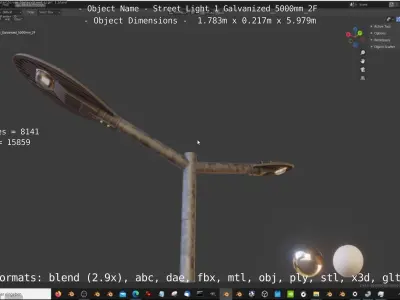 Street Light 1 Galvanized 5000mm 2F Low-poly 3D model