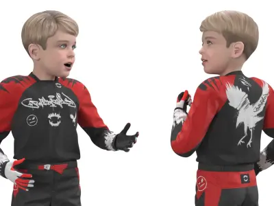  Youth Offroad Racing Suit with Goggles Black-Red Rigged for Cinema 4D 