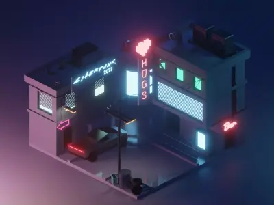 Street scene with a steampunk motif  Low-poly 3D model