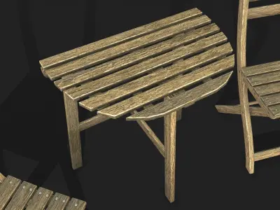 Outdoor Wall Table and Chair Set Low-poly 3D model