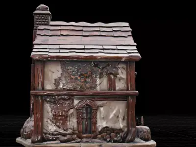 Rustic Tudor Style Fantasy House  Weathered Stone  Wood  Low-poly 3D model