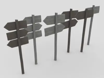 Wooden Sign Set Low-poly 3D model