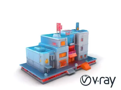 Cyberpunk City Block Neon Asymmetric Shapes model pack Low-poly 3D model