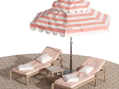 Beach lounge outdoor set 9 3D model