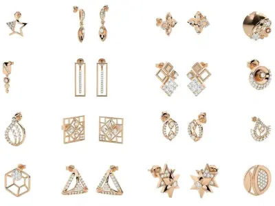 62 Light wt Women Diamond Earrings 3D print model 3D Model Pack