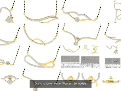 Diamond locket set for Women 3D Model Pack