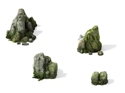 Covered with moss - stone 02 3D model