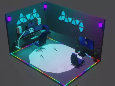 Full Gaming setup Low-poly 3D model