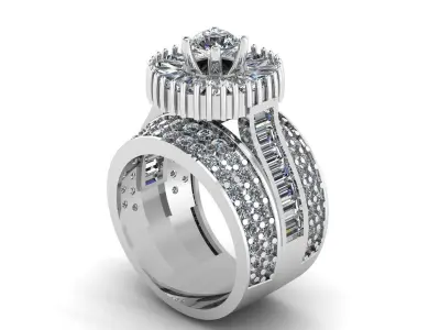 Diamond cluster ring  3D print model