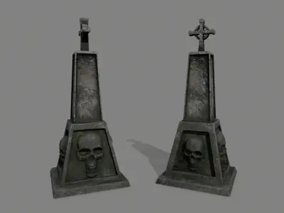 tombstone set two tombstones with skull and crossbones Low-poly 3D model