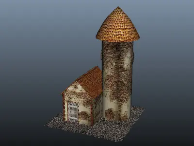 Tower 3d model stone house Low-poly 3D model
