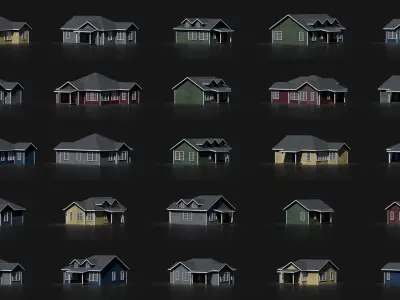 50 AMERICAN HOUSES PACK 4K Textures Model Collection Low-poly 3D model