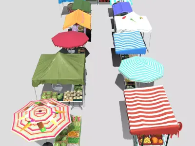 Green market stalls Low-poly 3D model