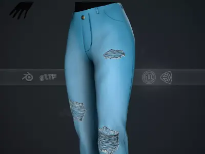 Female Light Blue Ripped Jeans Pants Style 1 Low-poly 3D model