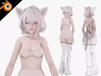 Cat Girl Cosplay - Realistic Female Character - Blender Eevee Low-poly 3D model