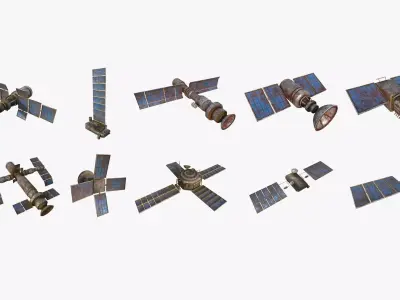 10 Destroyed Satellite Collection - SciFi Space Design 3D Model Pack