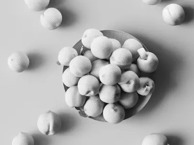 Peaches on a plate Low-poly 3D model